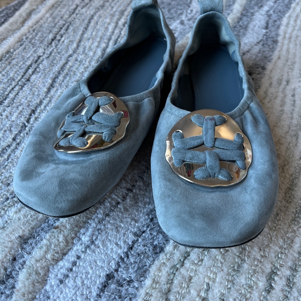 🩰 Tory Burch Minnie Travel Ballet Flats Light Grey Rocky Pebble | Size 9.5 - Picture 3 of 15